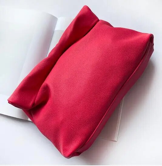 Genuine Leather Fold Over Envelope Clutch Bag