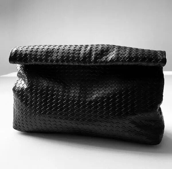 Genuine Leather Fold Over Envelope Clutch Bag