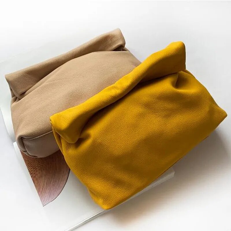 Genuine Leather Fold Over Envelope Clutch Bag