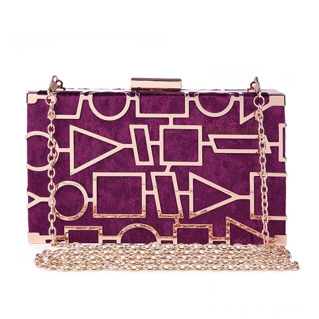 Geometric Hollow Out Velour Evening Bag