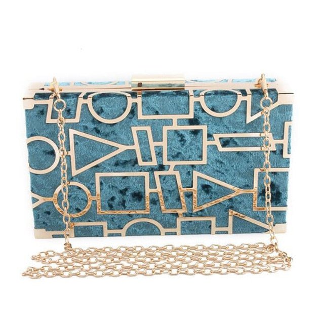 Geometric Hollow Out Velour Evening Bag