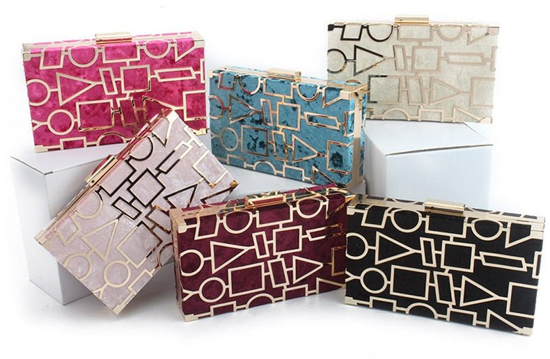 Geometric Hollow Out Velour Evening Bag