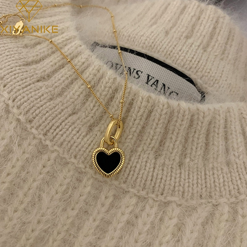 Gia B/W Double Sided Heart Pendant Necklace