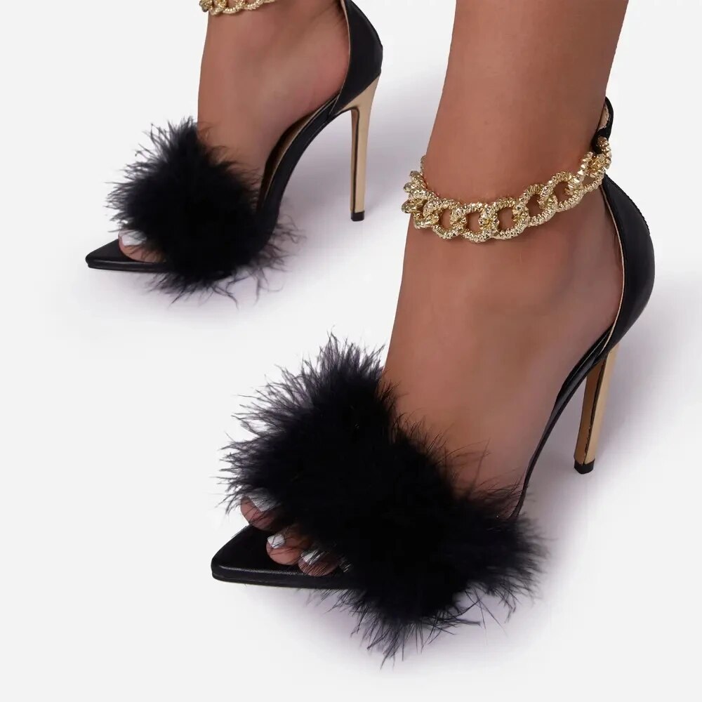 Gina Furry Pom Pom Women Stiletto Heels