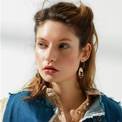 Girl Face Figure Pendant Hoop Earrings