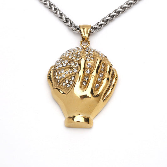 Gold Diamond Ball Holding Hand Necklace