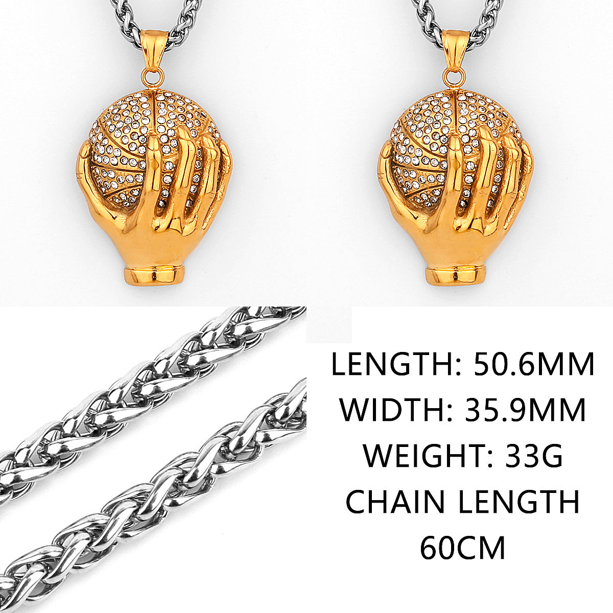 Gold Diamond Ball Holding Hand Necklace