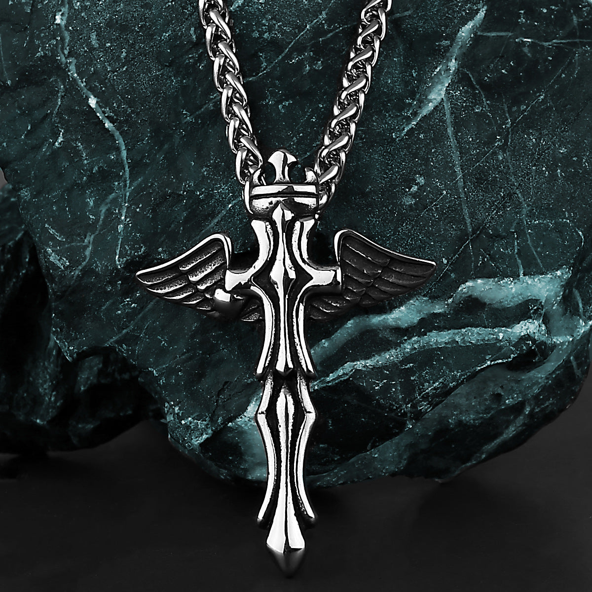 Goth Angel Wings Cross Necklace