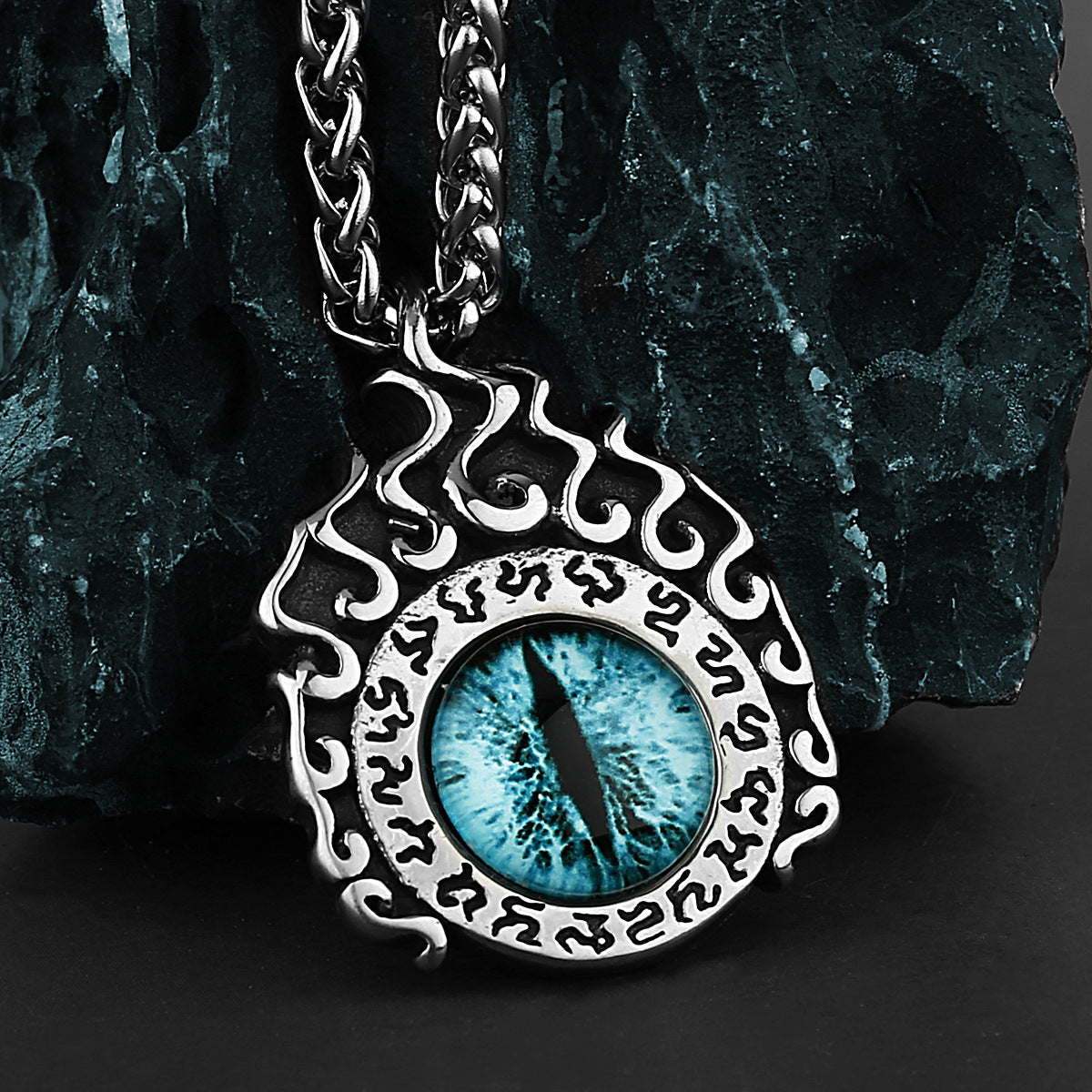 Goth Flaming Devil Eyes Necklace