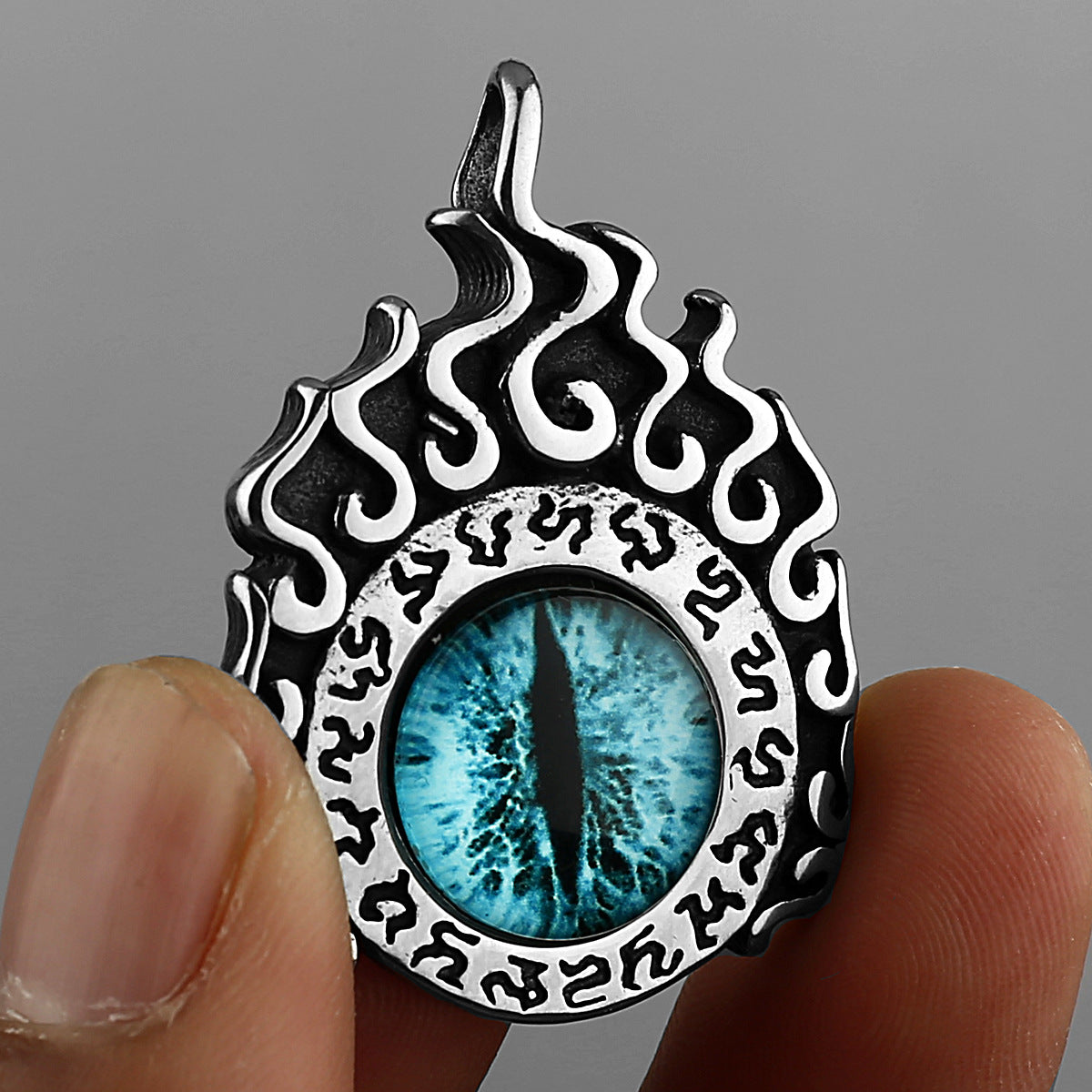 Goth Flaming Devil Eyes Necklace