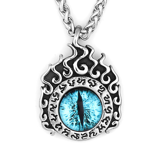 Goth Flaming Devil Eyes Necklace