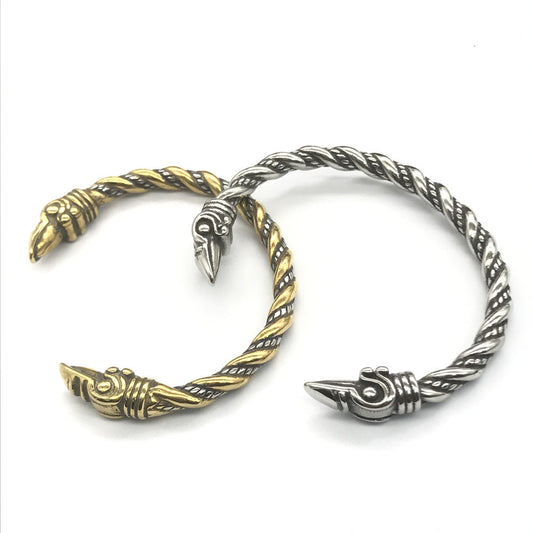 Goth Viking Raven Steel Braids Bracelet