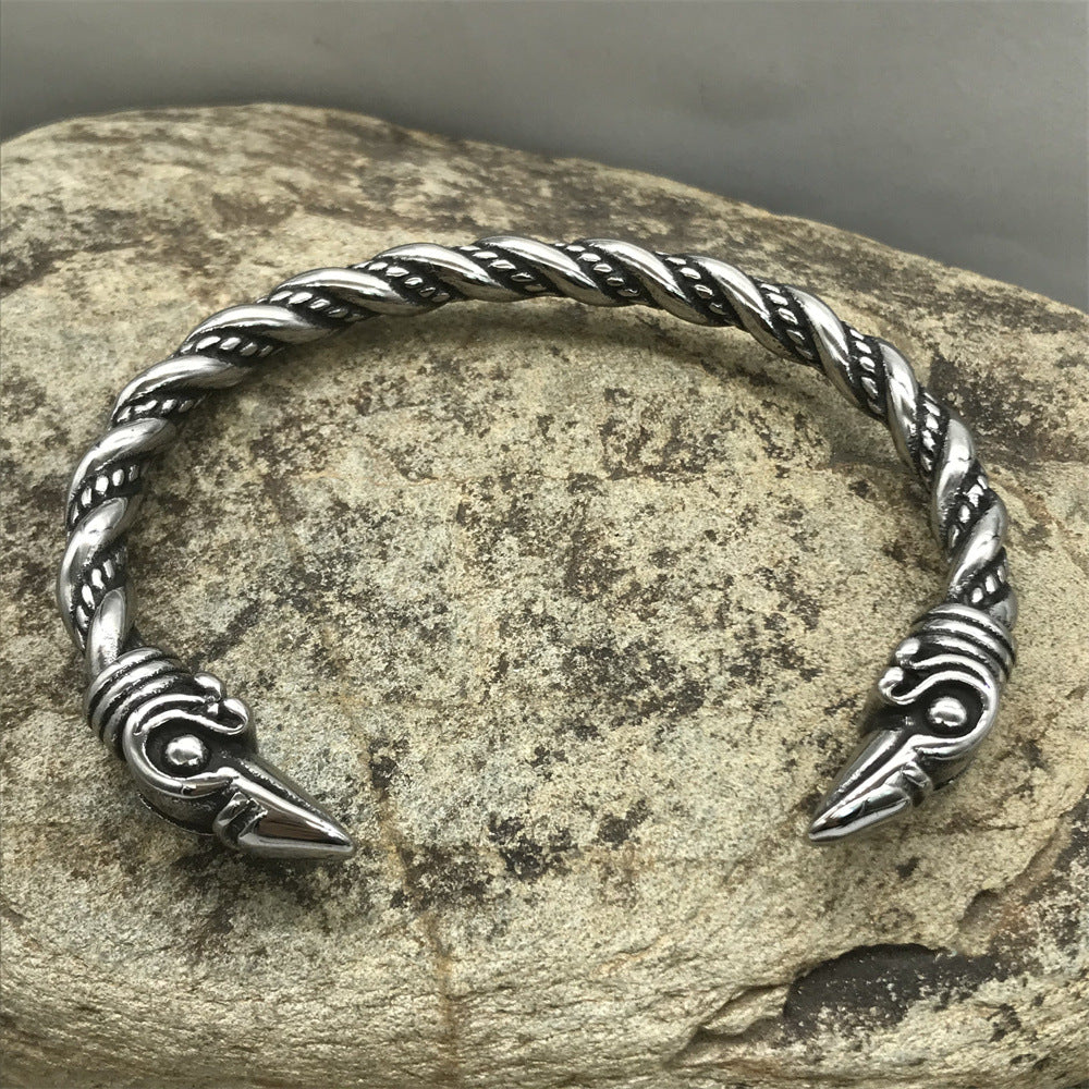 Goth Viking Raven Steel Braids Bracelet