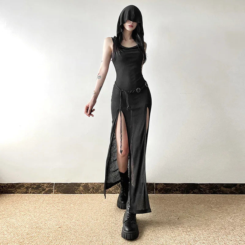 Elegant Gothic  Slash Neck Long Sleeve Off Shoulder Summer French Chic Split Slim Stretch Ruffles Dress