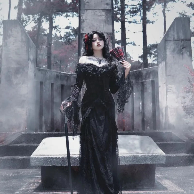 Style Dark Gothic Mid-Length Black Dress