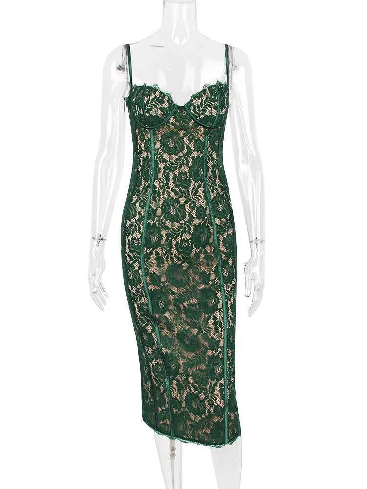 Club Evening Party Vestidos Backless Wrap Hip Lace Dress