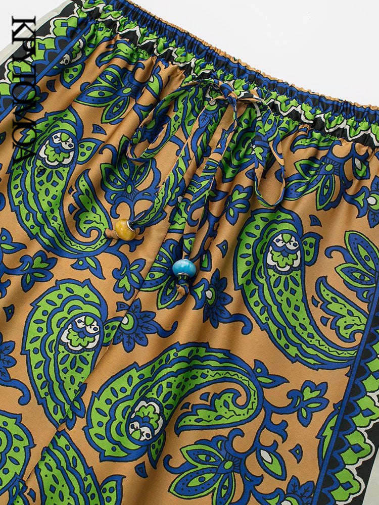 Green Paisley Printed Wide Leg Pants