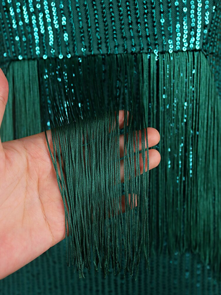 Green Tassel Irregular Length Sequins Retro Evening Cocktail Party Outfits