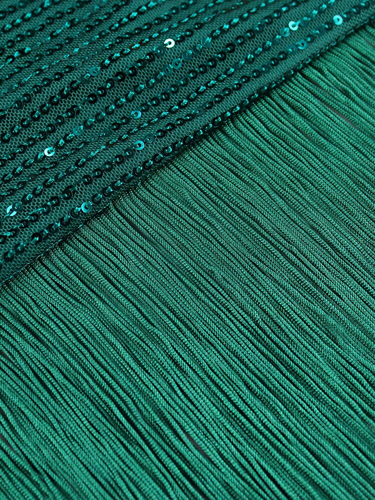 Green Tassel Irregular Length Sequins Retro Evening Cocktail Party Outfits