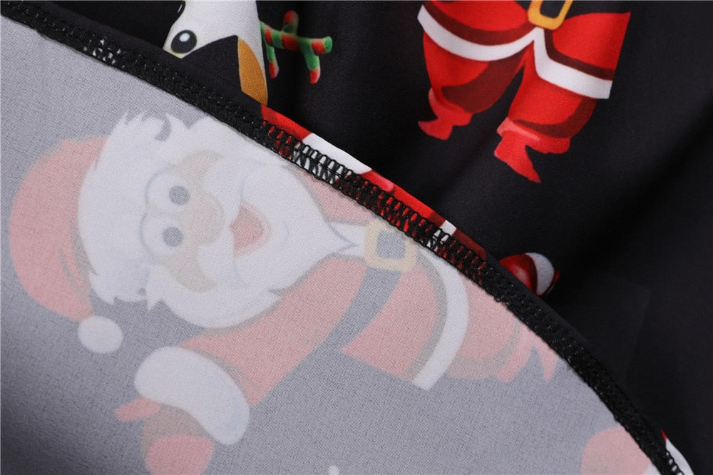 Snowflake Printed Red V-Neck Wrap High Waist Vintage Robe Christmas Dress