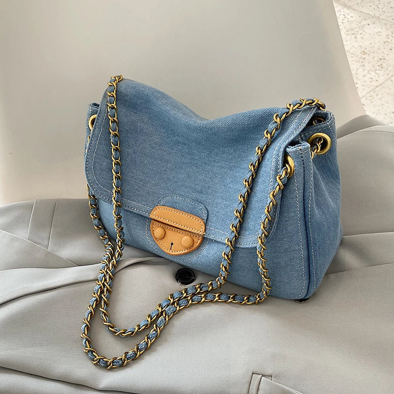 Lana Vintage Blue Denim Flap Bags