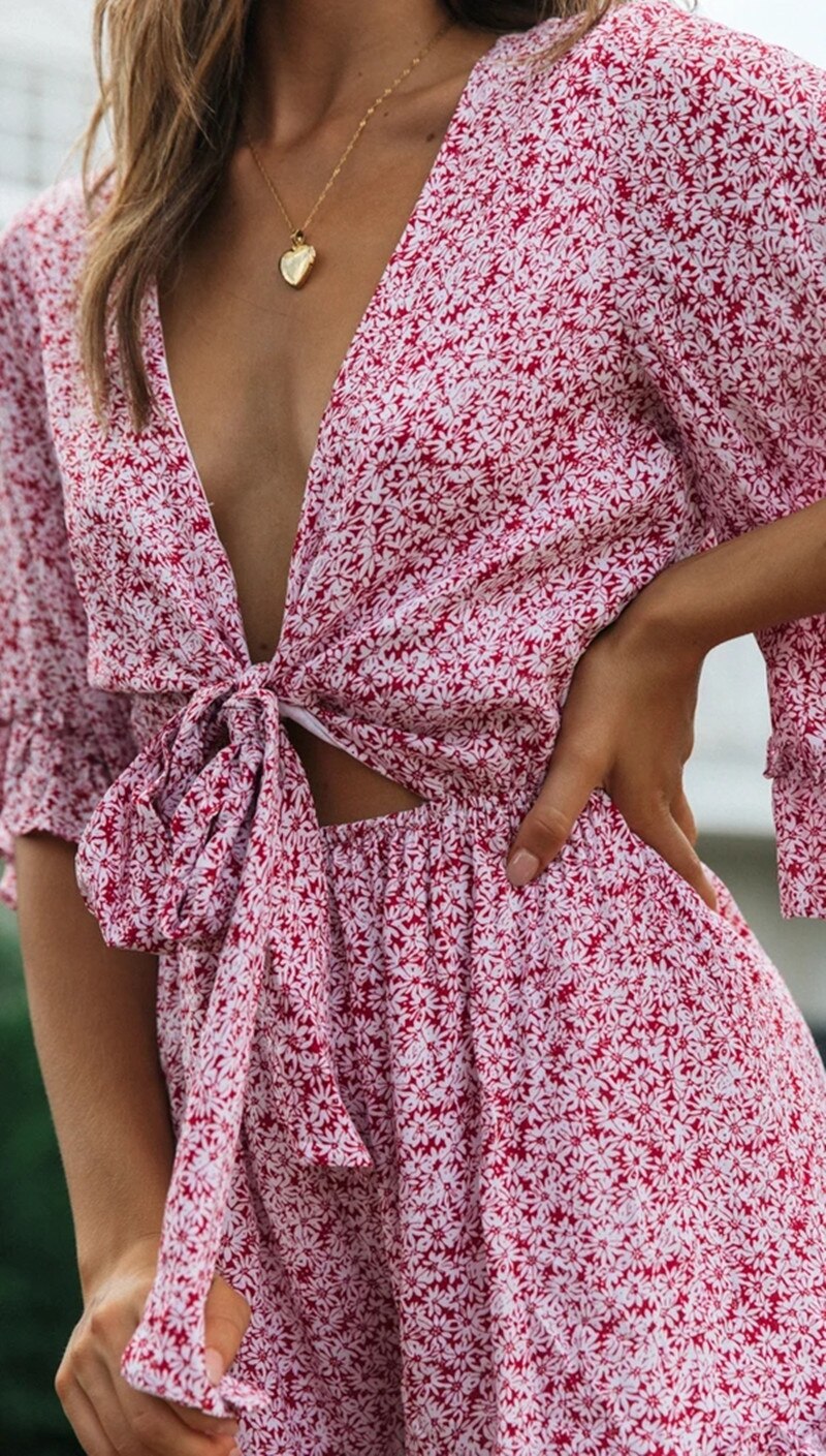 Floral Ruffles Loose V-Neck Romper