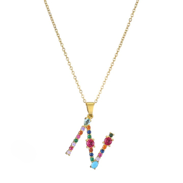 Colorful Crystal Letter Pendant Necklaces