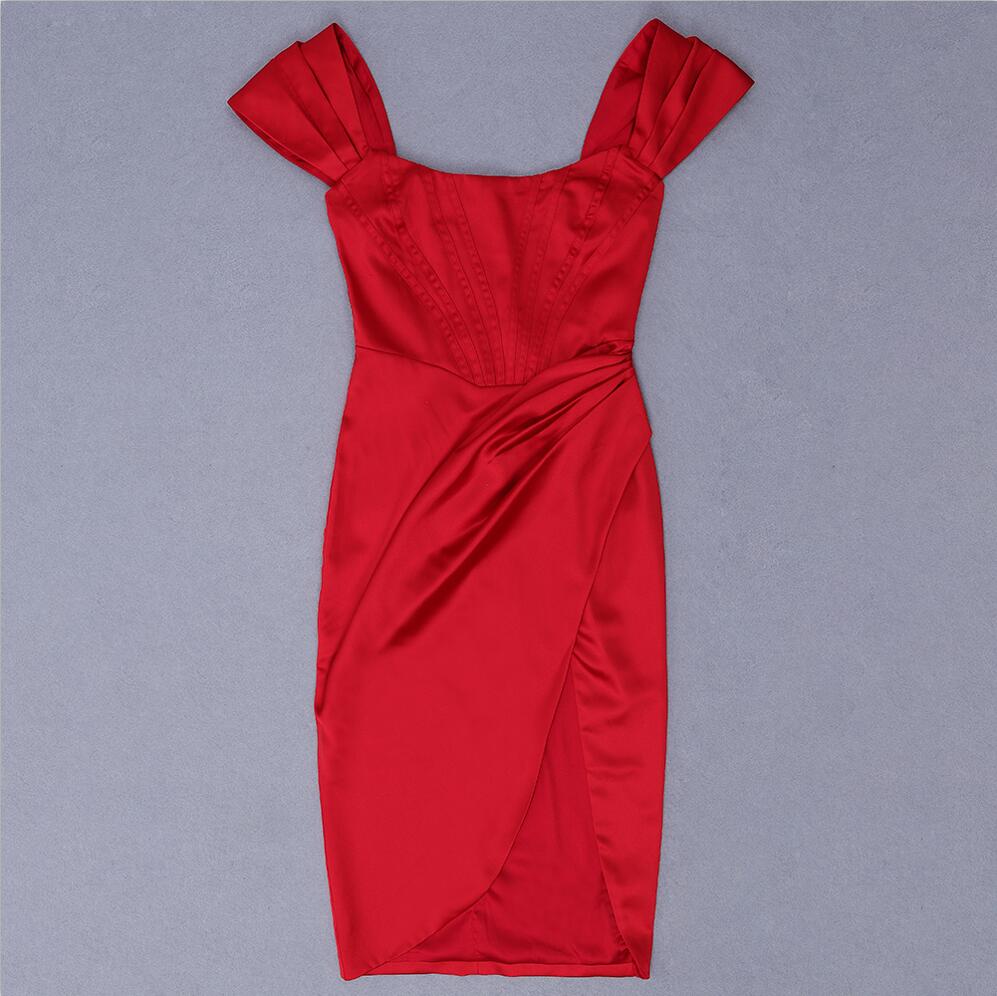 Runway Fashion Off-Shoulder Split Red Corset Dress