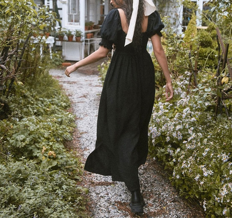 Summer Dresses For  Square Neck Smocked Short Puff Sleeve Vacation Beach Style