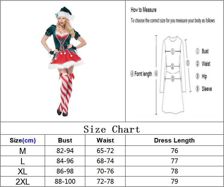 Christmas Santa Claus Costume Funny Green Elf Cosplay 5Pcs Set