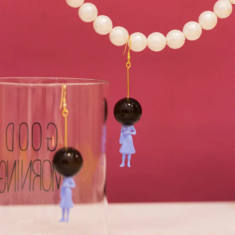 Glass Ball and Lady Drop Earrings