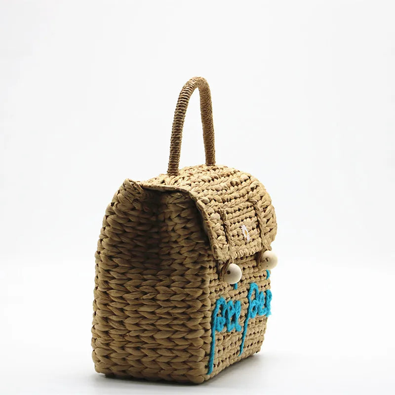 Rae Embroidery Straw Satchel Tote Bag