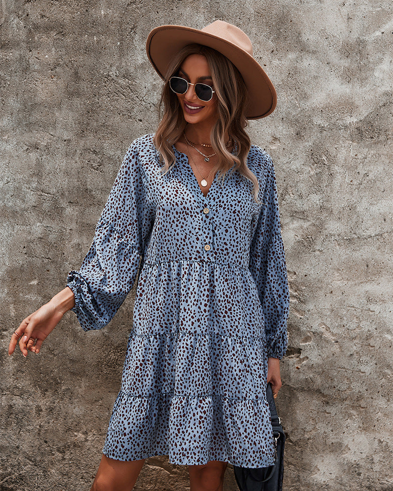 Leopard V-Neck A-Line Dress