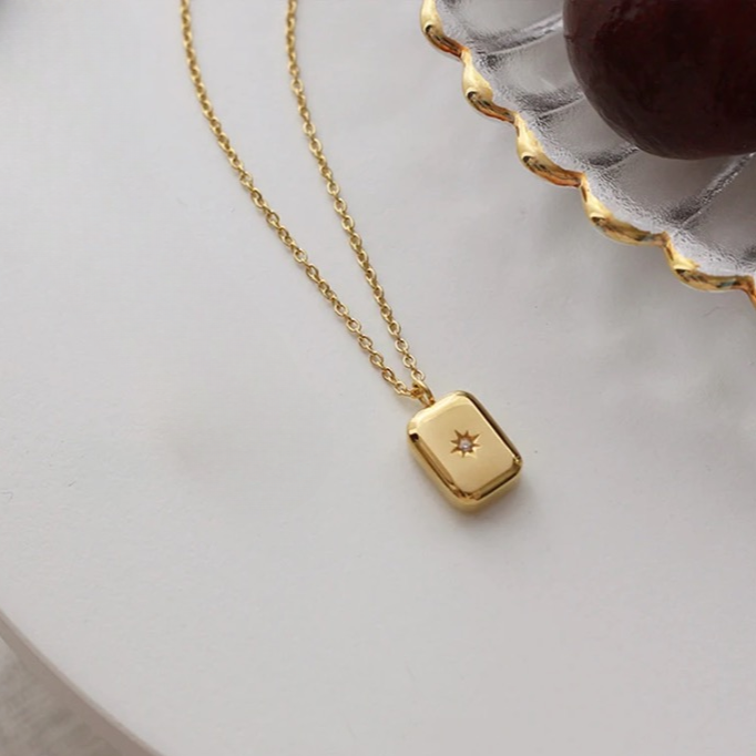 Cubic Zirconia Starburst Geometric Pendant Necklace