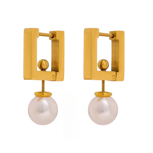 Neue Pearl Drop Square Hoop Earrings
