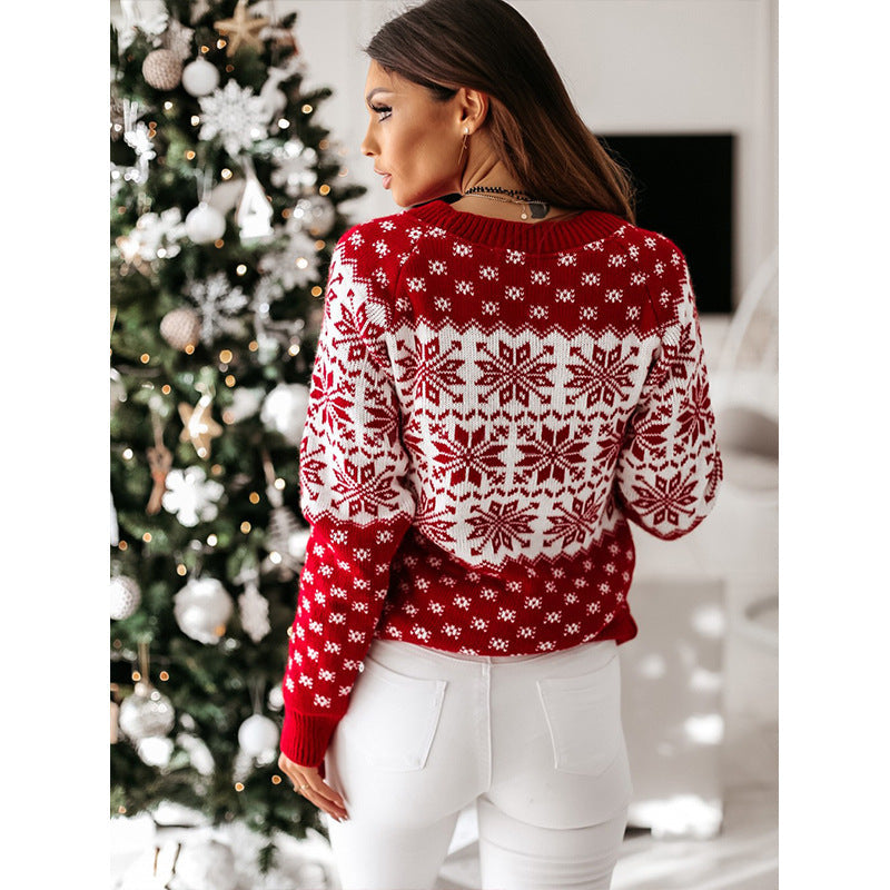 Snowflake Pattern Classic Round Neck Long Sleeve Christmas Sweaters