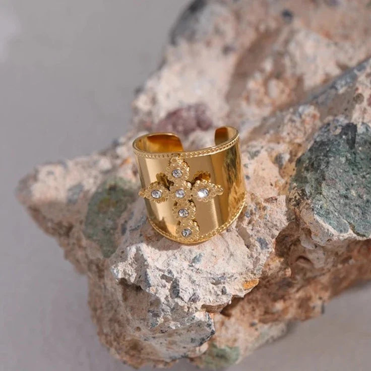 Luxe CZ Cross Brand Band Ring