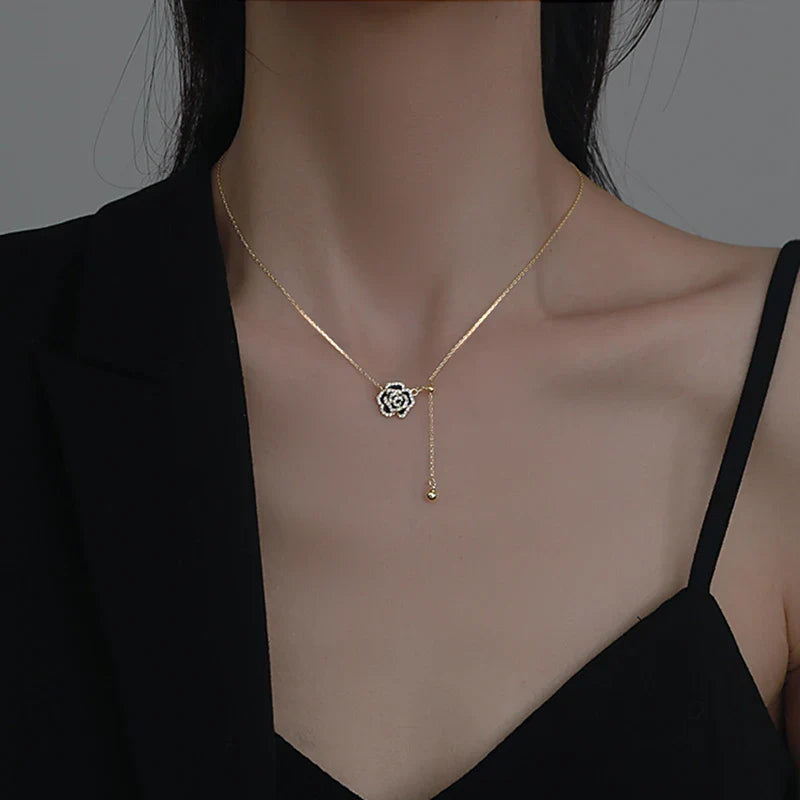 Camellia Flower Pull String Pedant Necklace