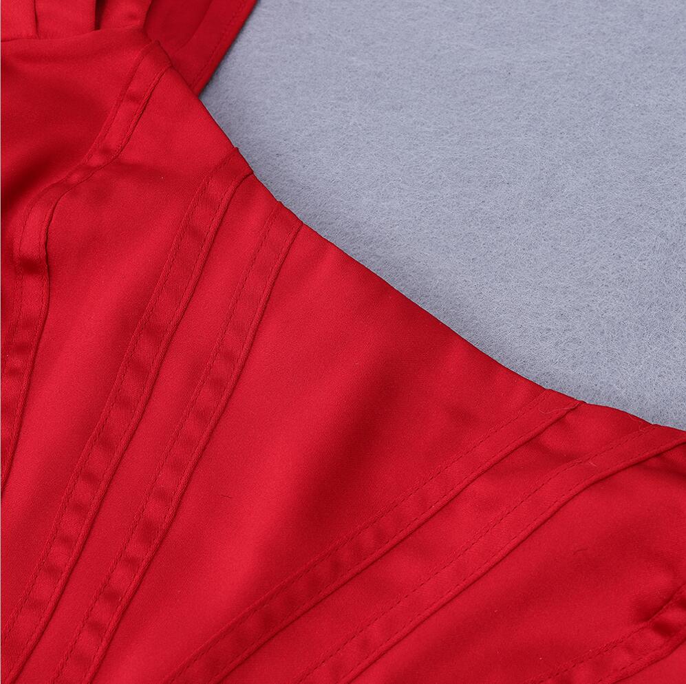 Runway Fashion Off-Shoulder Split Red Corset Dress