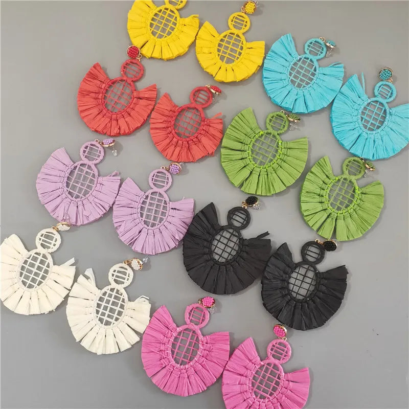 Wella Bohemian Straw Fan Tassel Earrings