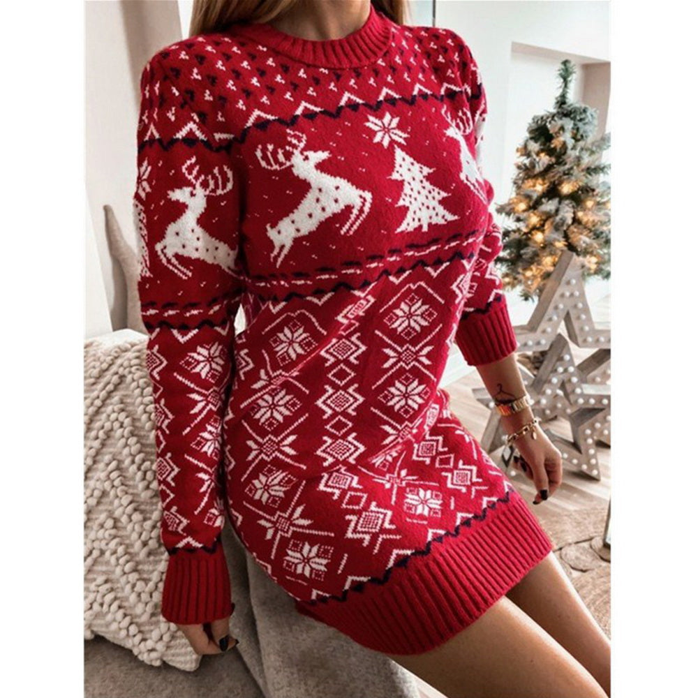 Christmas Knitted Dresses Girl Sweater Dress Long Sleeve Jumpers Knitwear