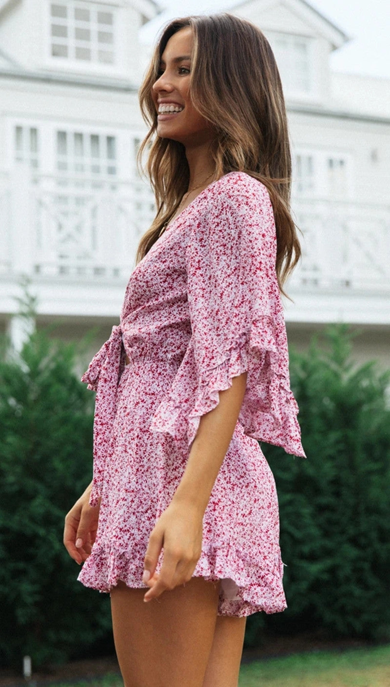 Floral Ruffles Loose V-Neck Romper