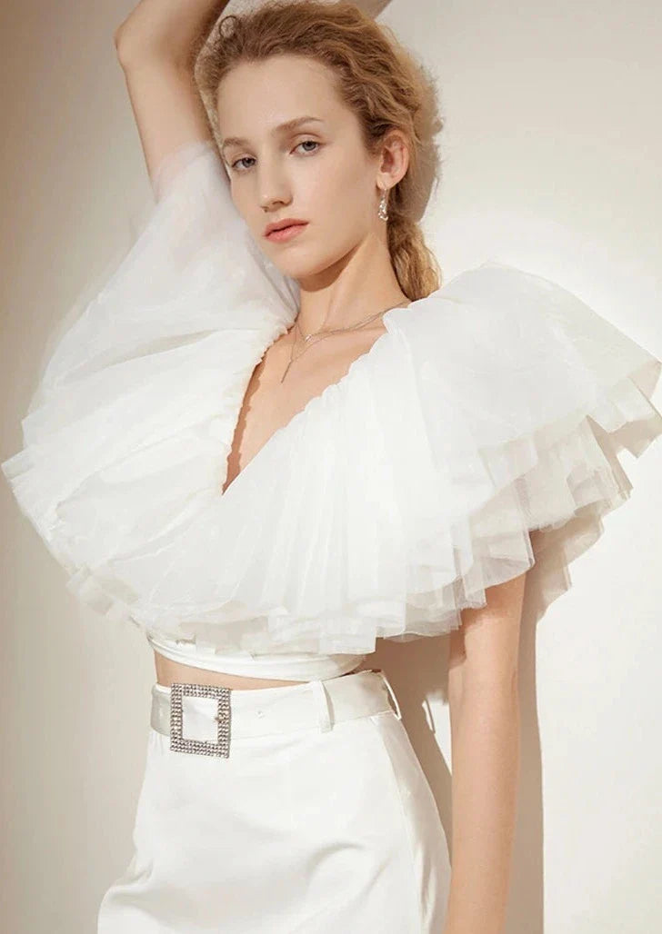 Catriona Ruffle Organza Crop Top