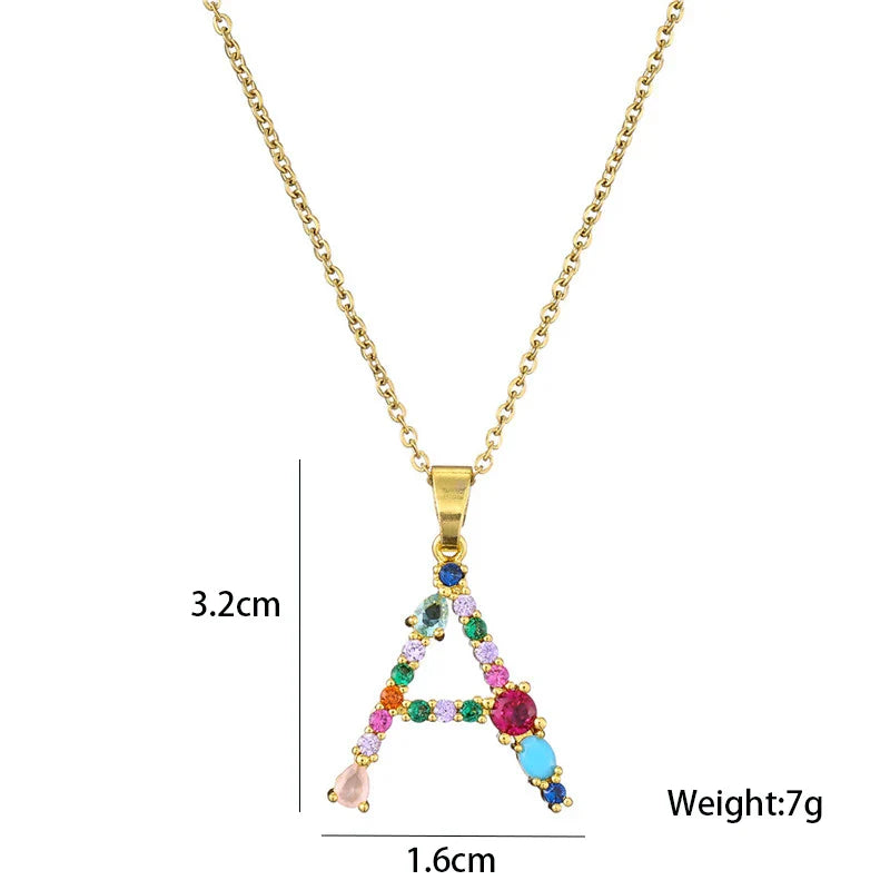 Colorful Crystal Letter Pendant Necklaces