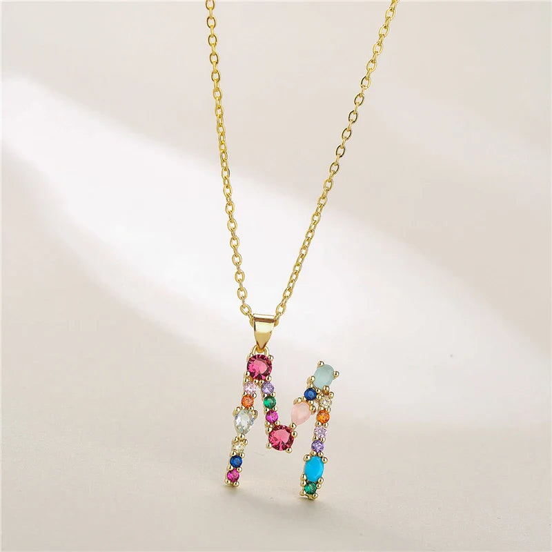 Colorful Crystal Letter Pendant Necklaces