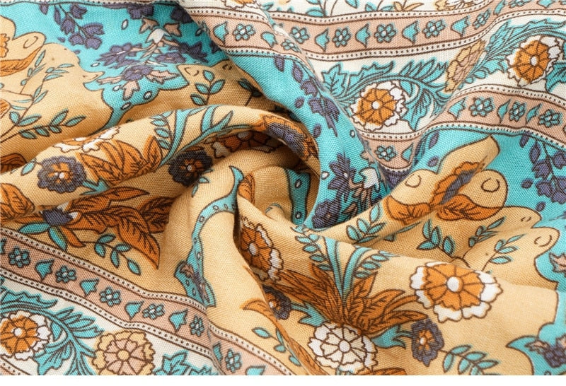 New Floral Print Summer Casual V Neck Bohemian Short Sleeve Dress For Woman