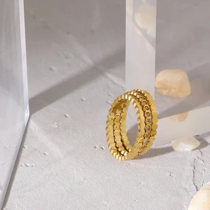 Cubic Zirconia Wave Cut Triple Band Ring