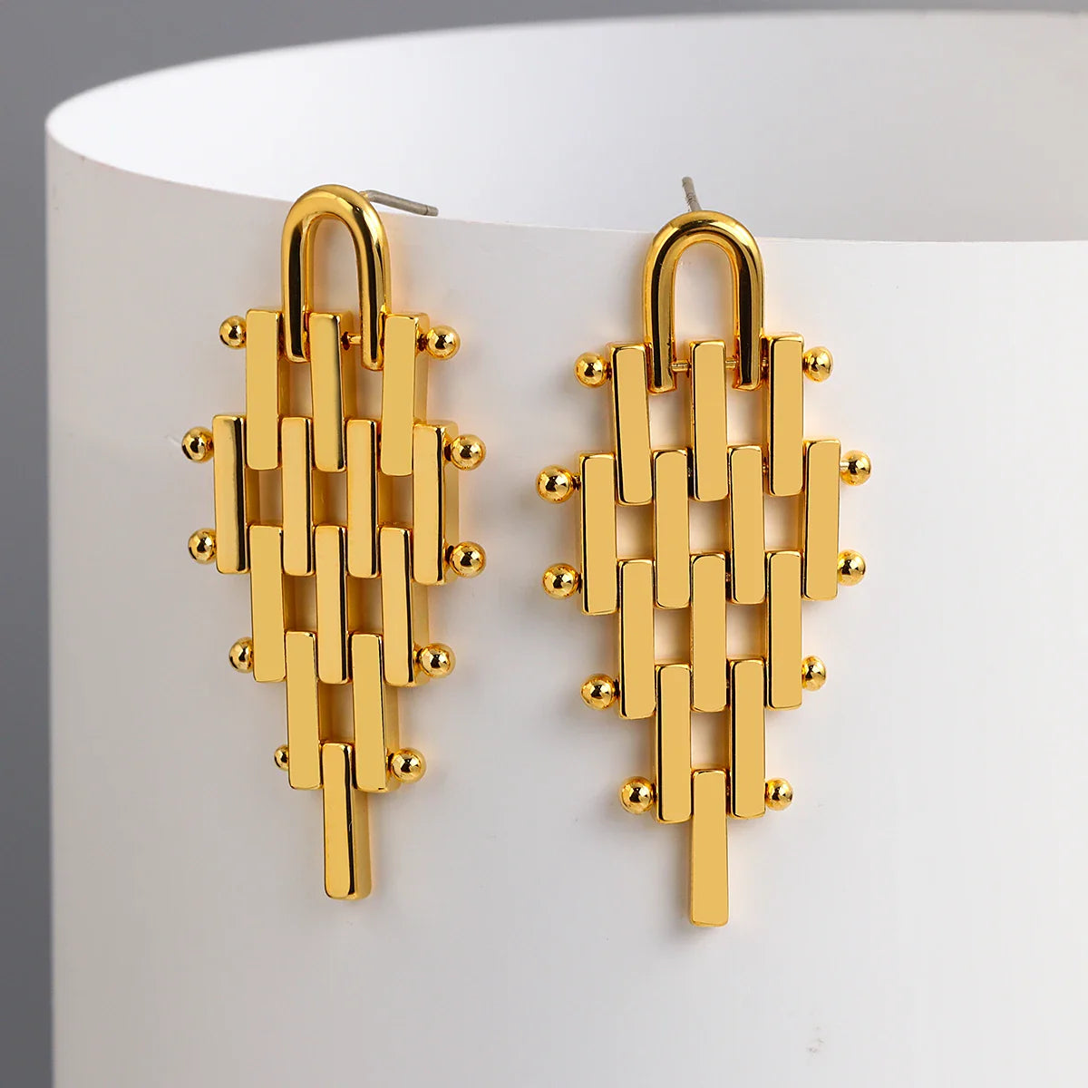 Geometric Metal Lattice Minimalist Earrings