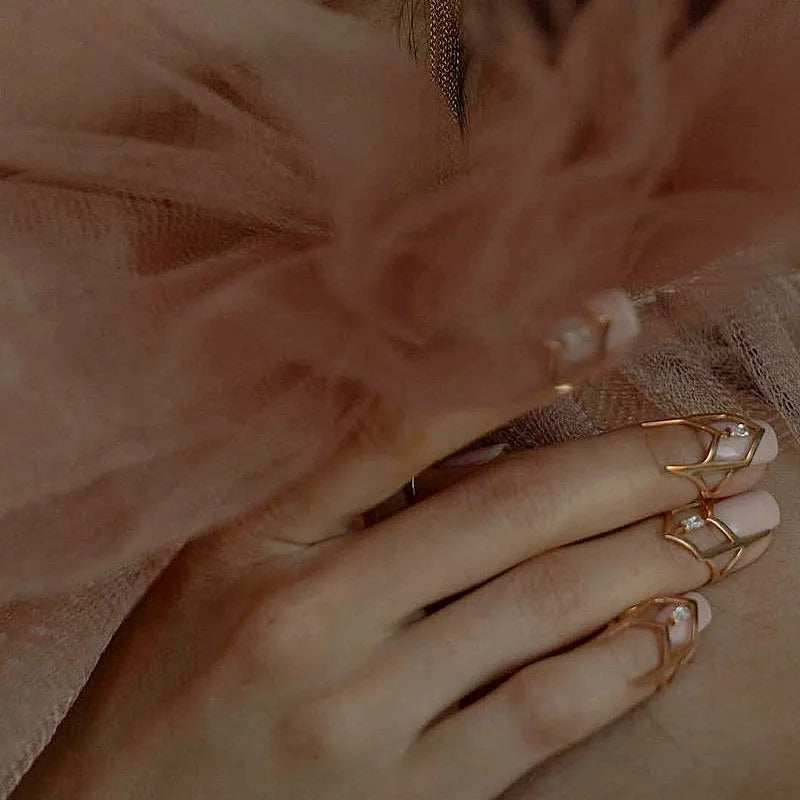 Cubic Zircon Adjustable Nail Rings - 4 Pc