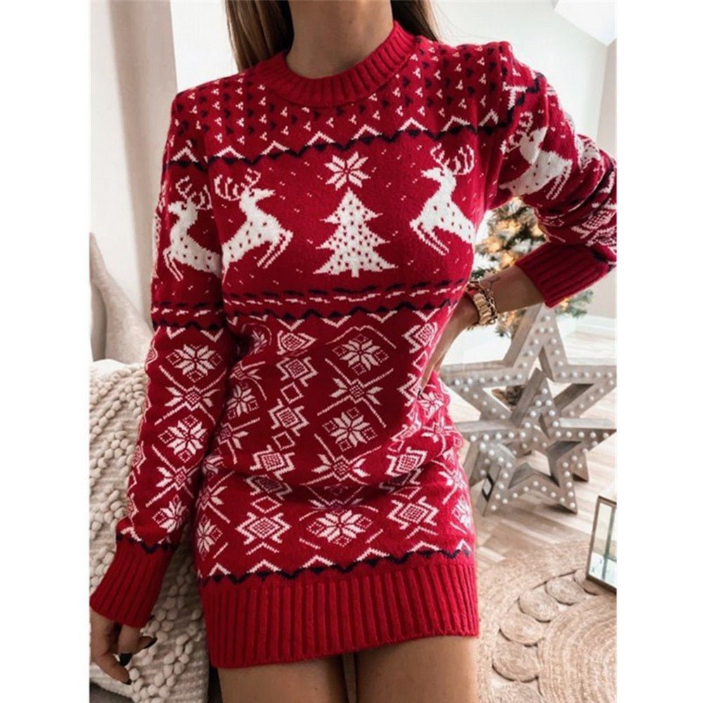 Christmas Knitted Dresses Girl Sweater Dress Long Sleeve Jumpers Knitwear